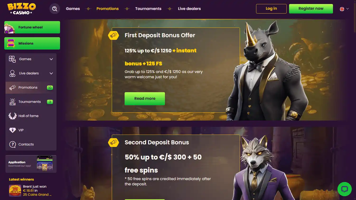 Bizzo Casino Promotions Desktop