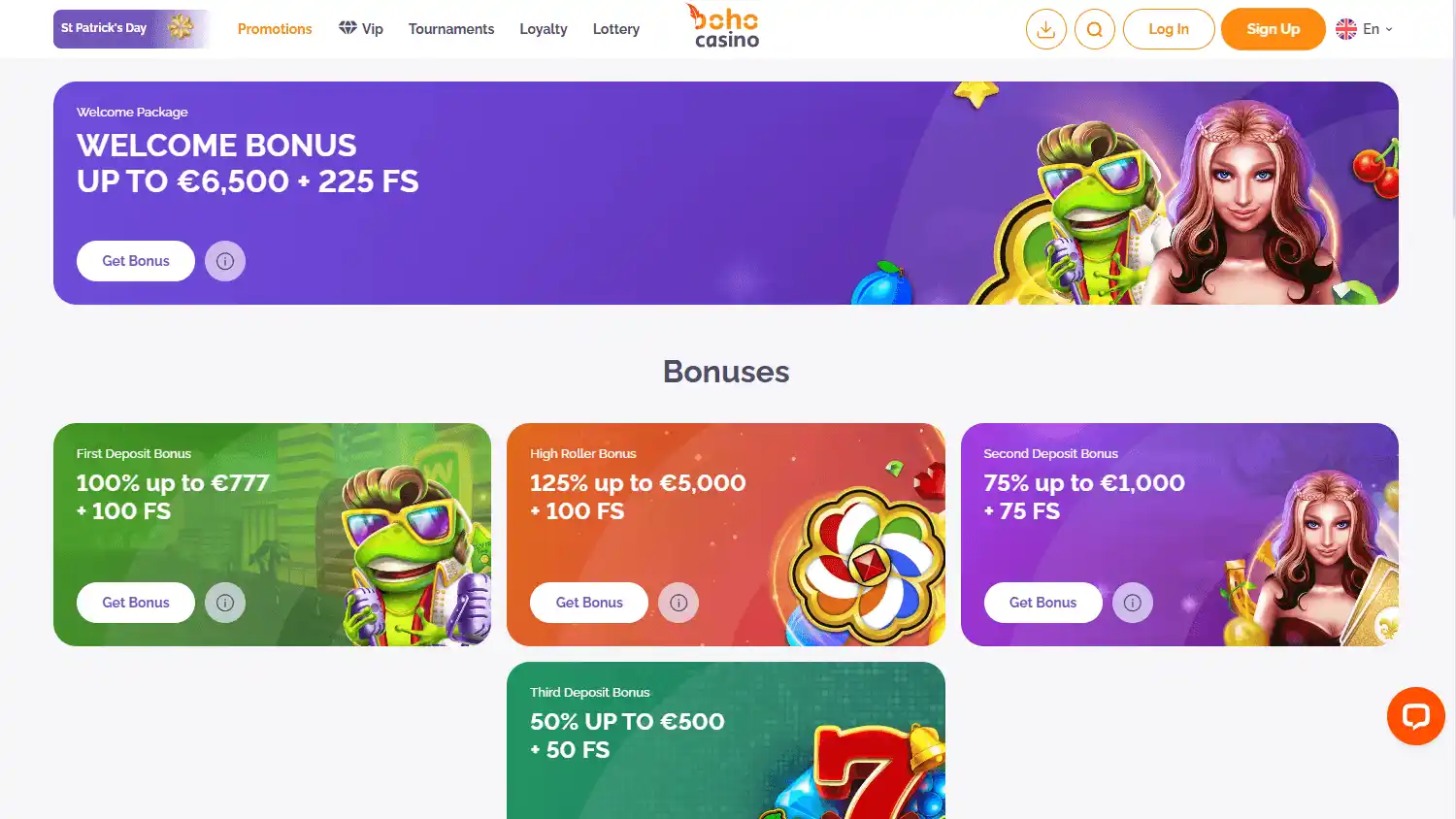 Boho Casino promotions desktop screenshot
