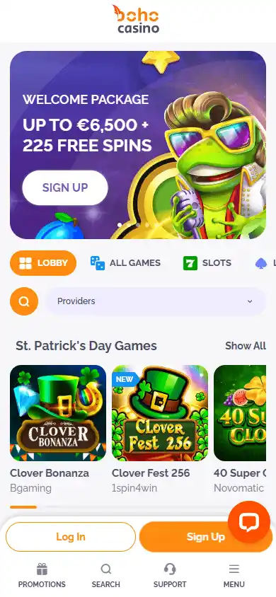 Boho Casino homepage mobile screenshot
