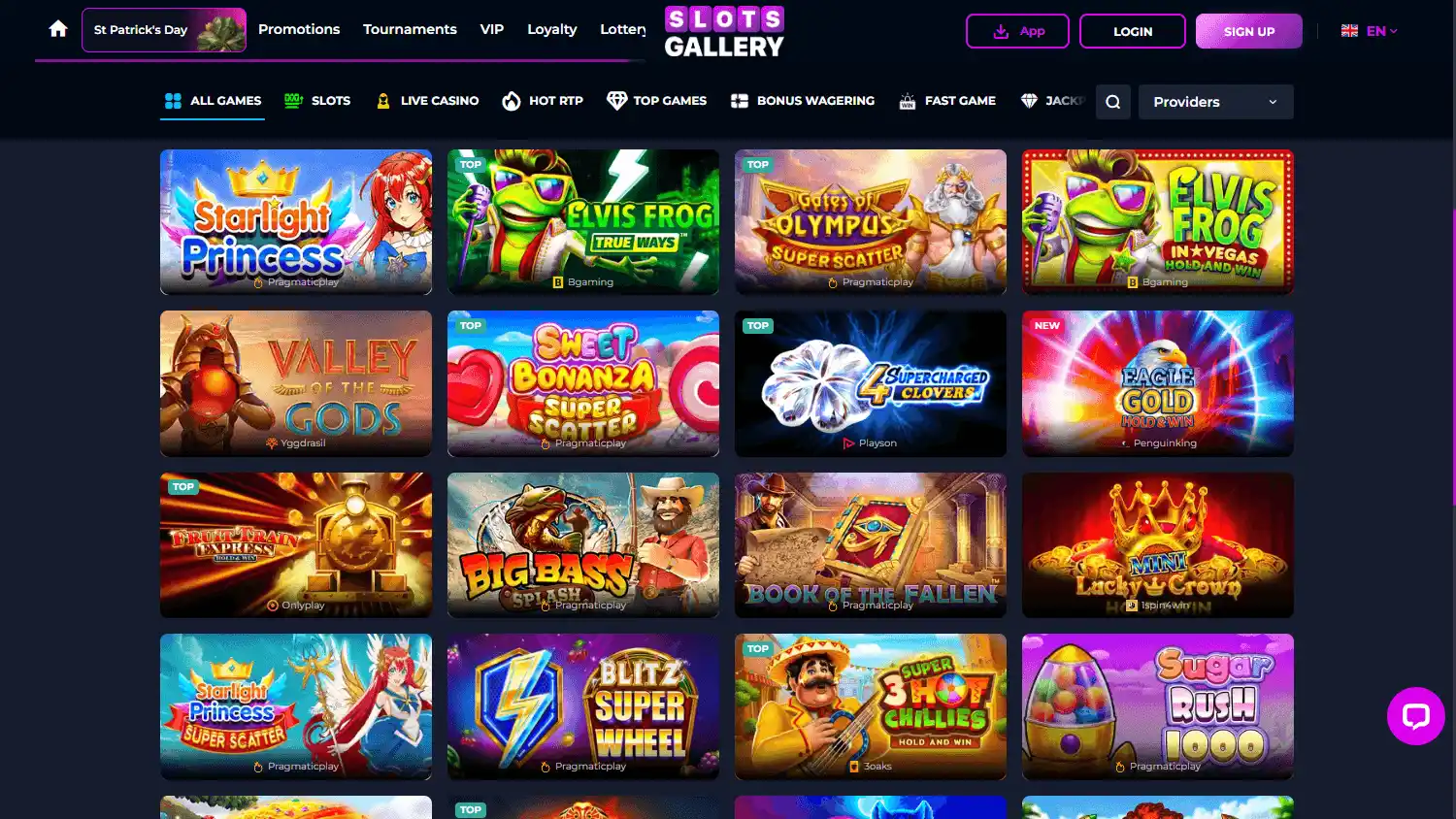 Slots Gallery Casino games lobby desktop screenshot
