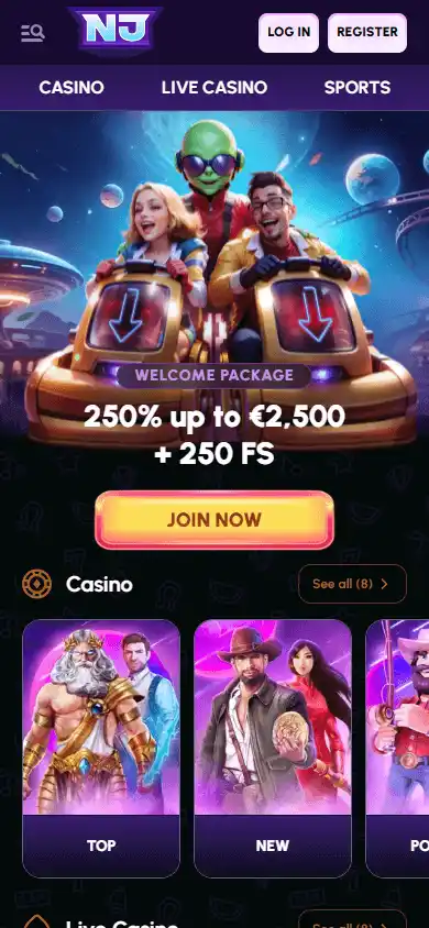 NovaJackpot Casino homepage mobile screenshot
