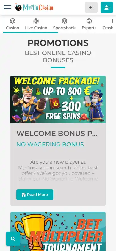 Merlin Casino promotions mobile screenshot
