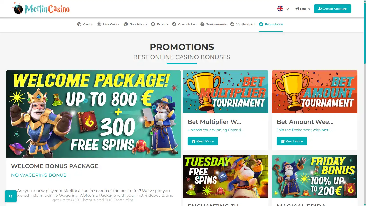 Merlin Casino promotions desktop screenshot
