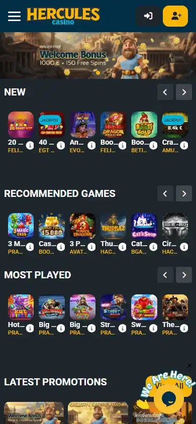 Hercules Casino homepage mobile screenshot