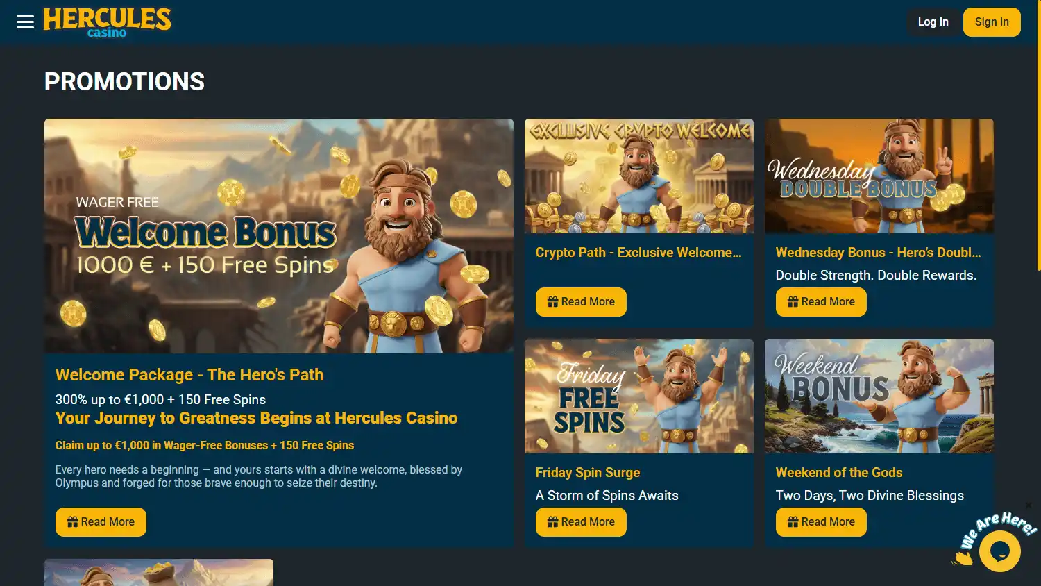 Hercules Casino promotions desktop screenshot