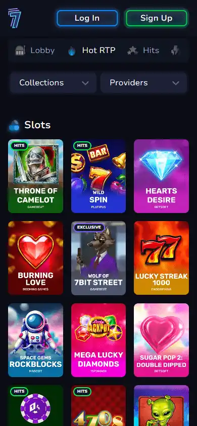 7Bit Casino games lobby mobile screenshot
