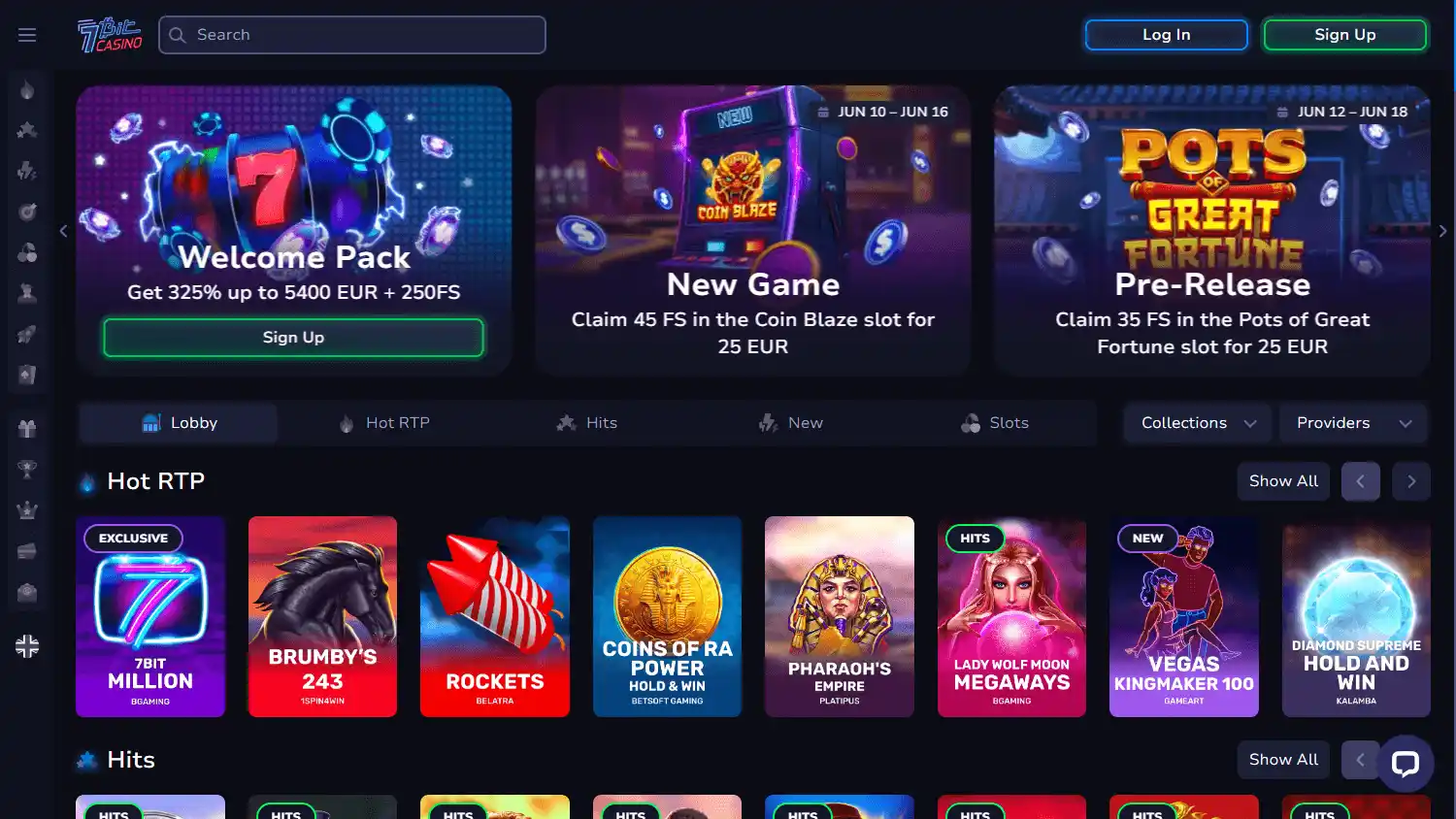 7Bit Casino homepage desktop screenshot