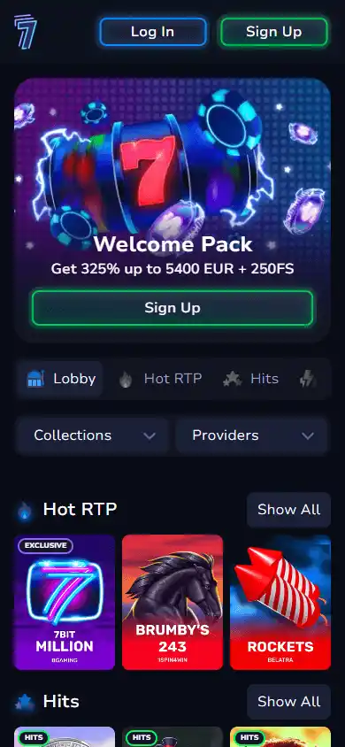 7Bit Casino homepage mobile screenshot