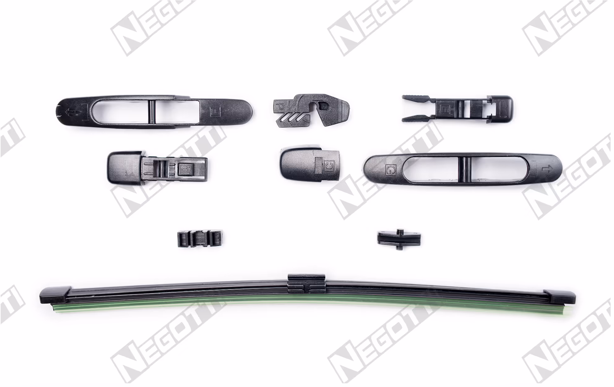 Negotti zestaw Multiclip z różnymi przejściówkami do różnych rodzajów montowań wycieraczek samochodowych