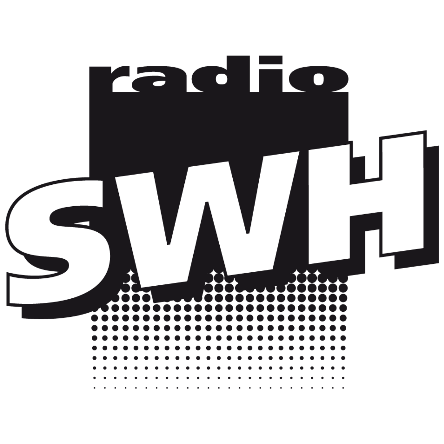 Radio SWH logo with bold overlapping letters and a dotted equalizer graphic underneath.
