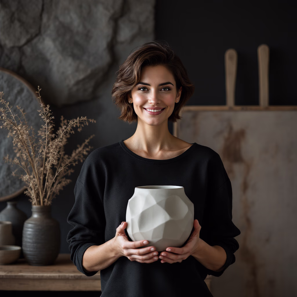 [headshot] image of satisfied customer (for a ceramic studio)