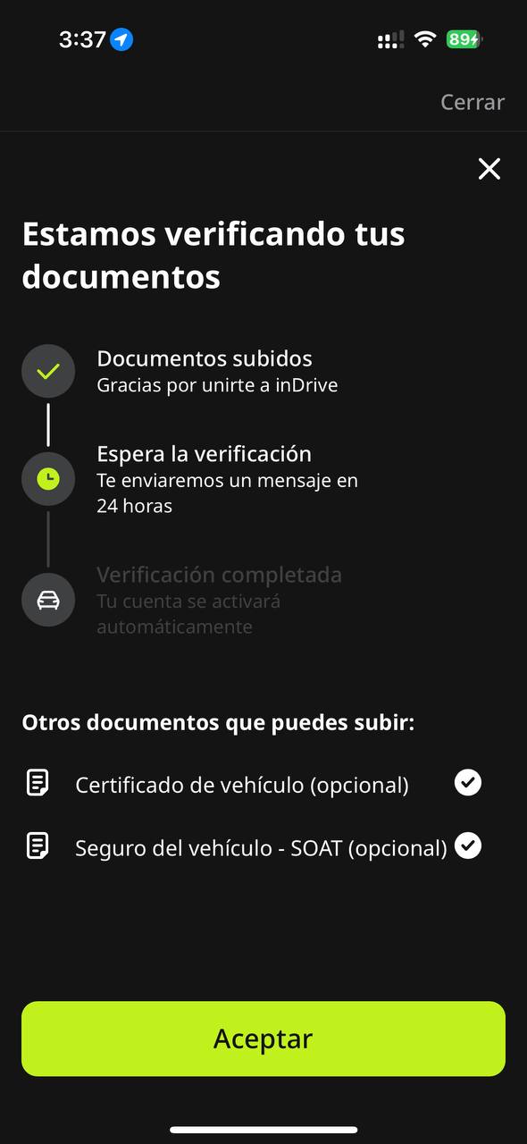 Pantalla de verificación de documentos