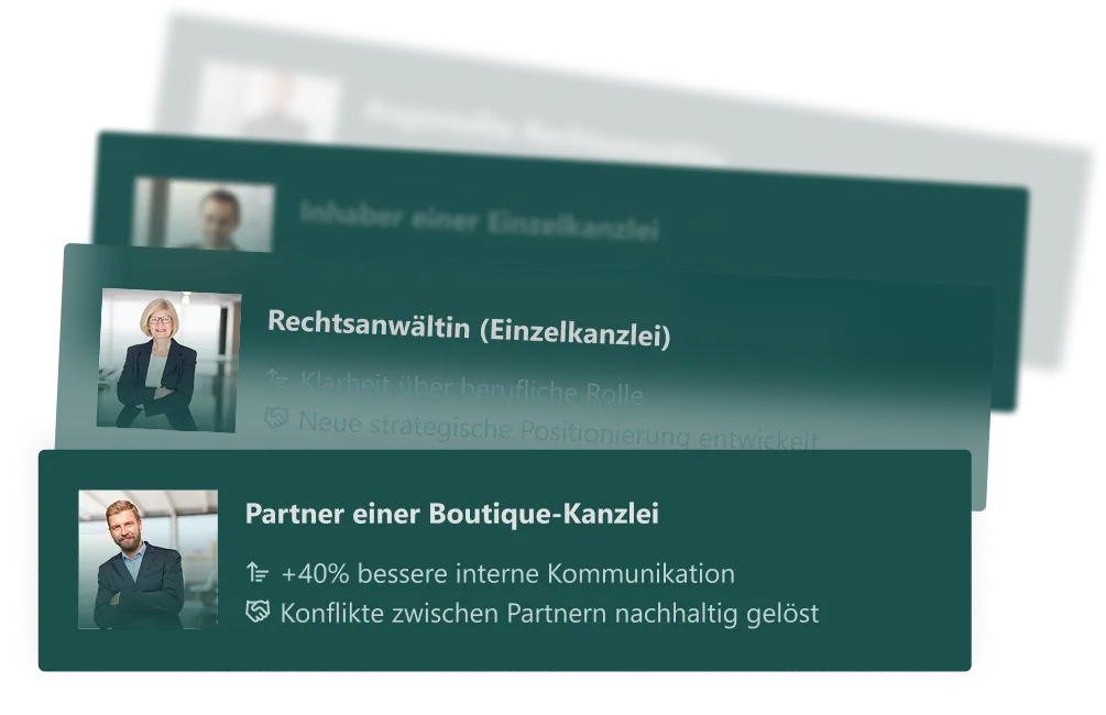 Testimonial-Karten – Feedback von Rechtsanwälten und Kanzleien zu Coaching und Consulting