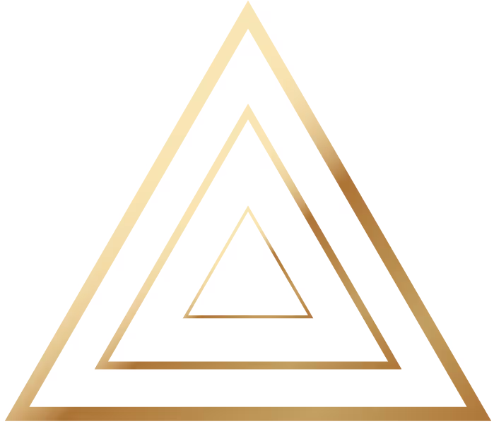 Three nested golden triangles with white space in between on a white background.