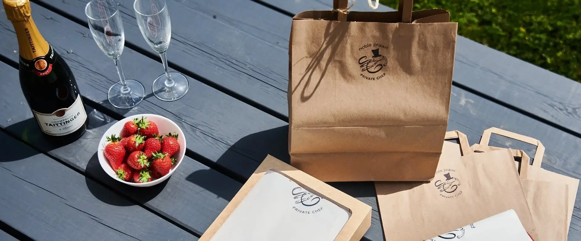 Noble Prawn gourmet meal delivered in branded packaging, freshly prepared for home dining