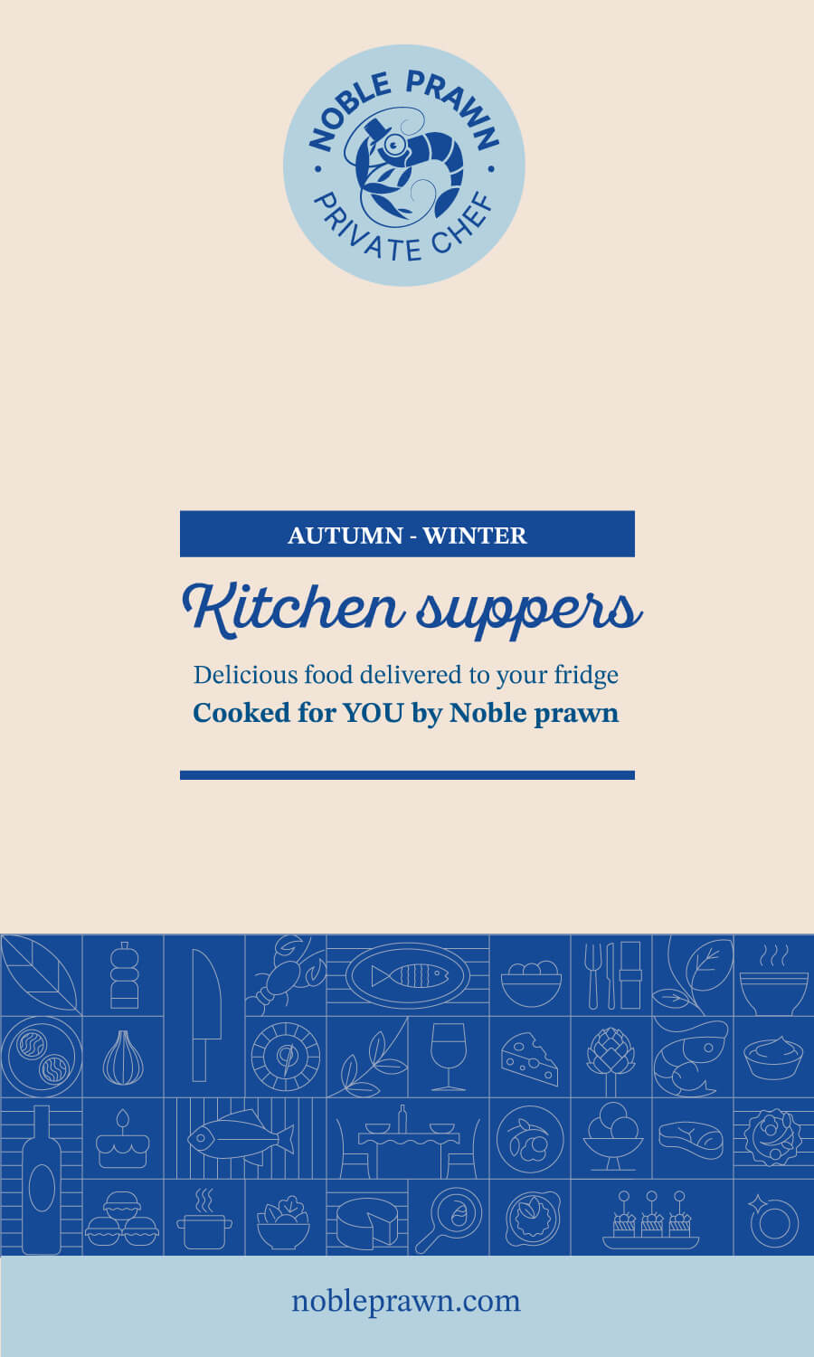 Autumn-Winter Kitchen Supper menu cover by Noble Prawn, seasonal home-cooked meals delivered
