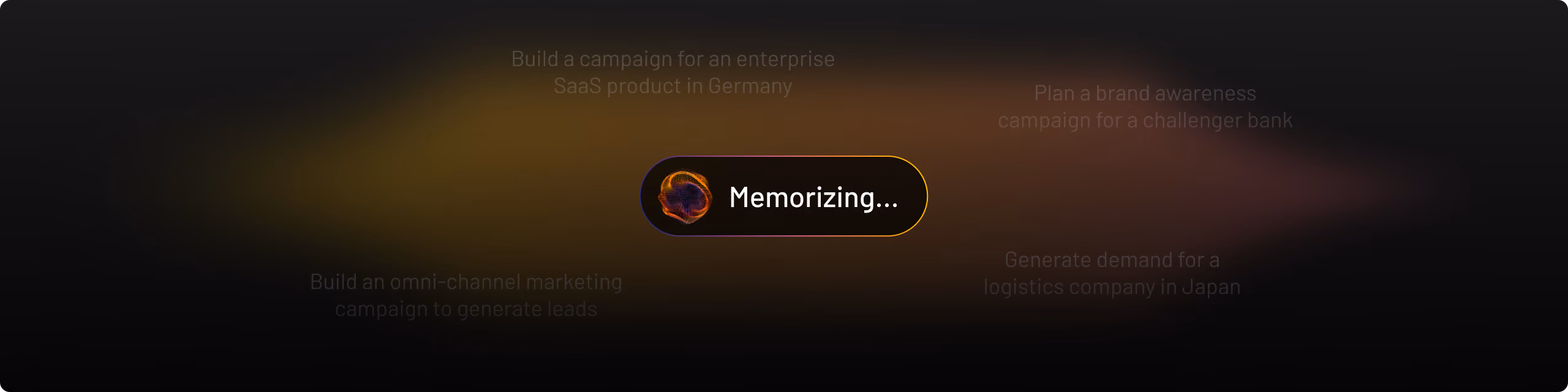 Dark interface screen with central glowing button labeled Memorizing...