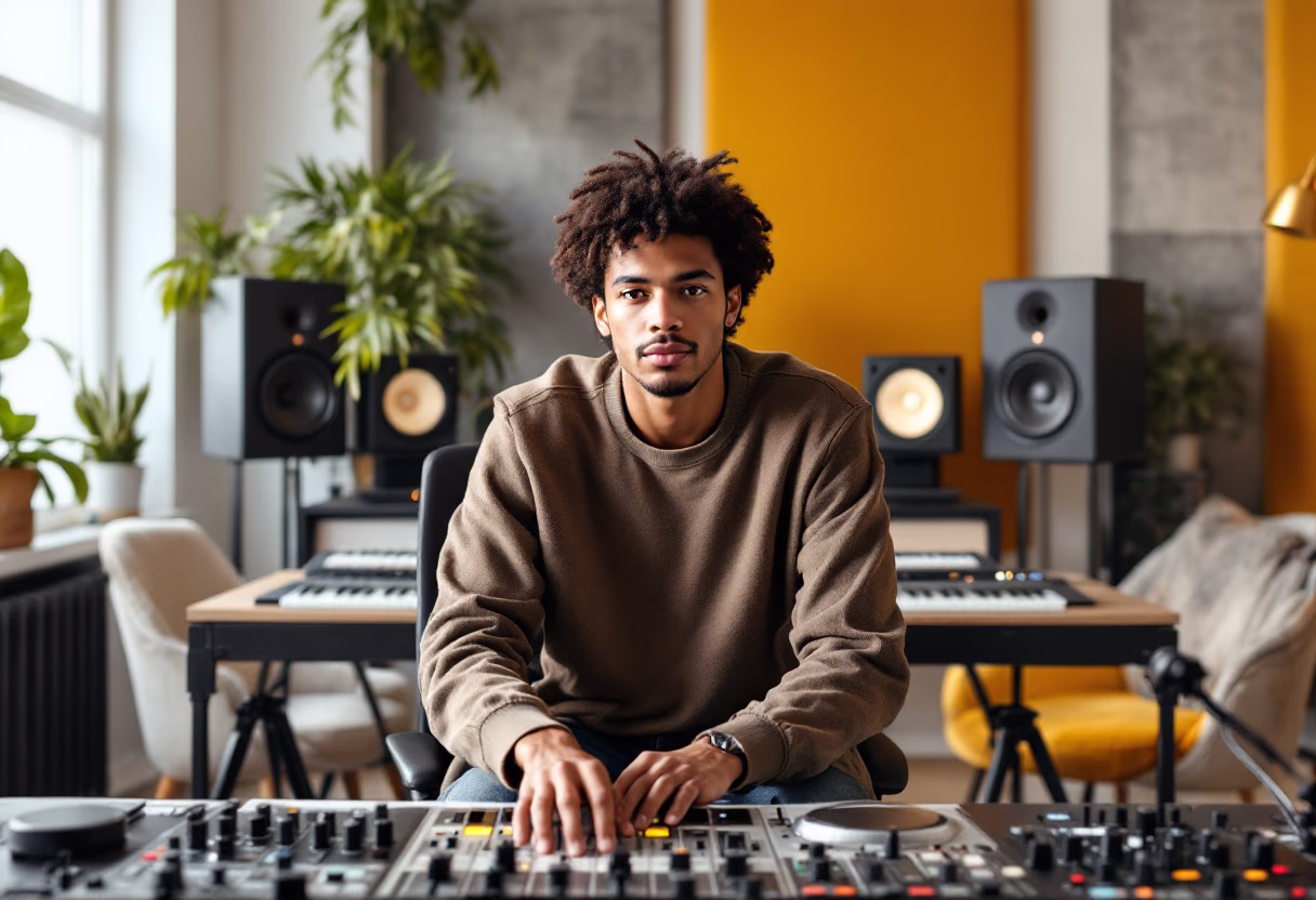 image of a music producer at a console