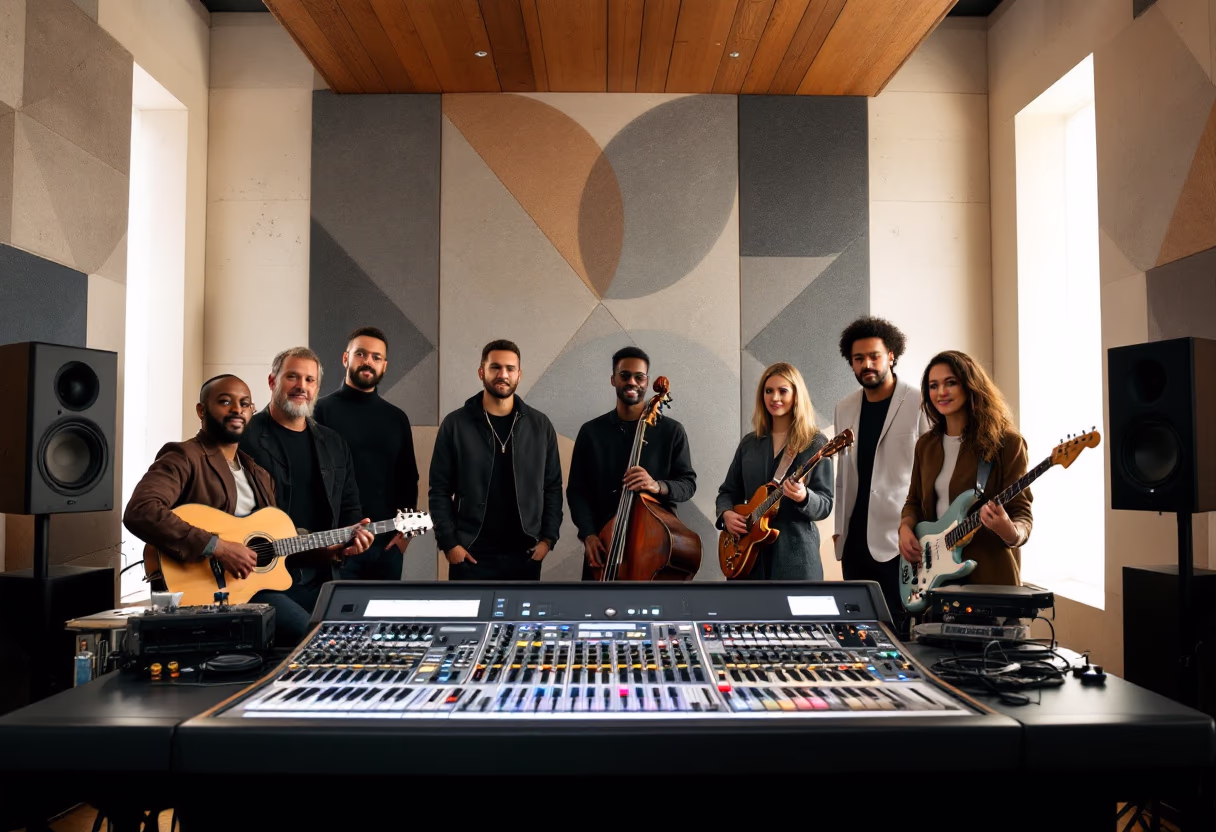 image of musician in recording studio