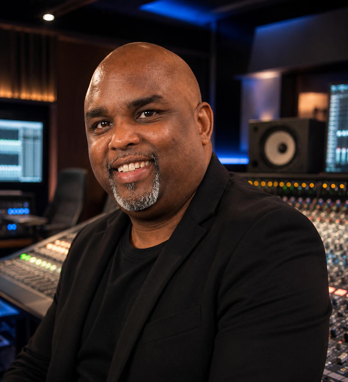 image of a music producer at a console