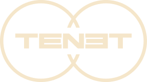 TENET logo with stylized symmetrical letters inside two overlapping circles.