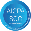 AICPA SOC circular emblem with blue gradient background and text reading AICPA SOC and aicpa.org/soc4soc.