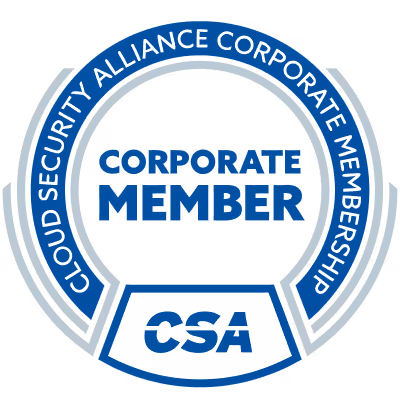 Badge for Cloud Security Alliance Corporate Membership with CSA logo and text 'Corporate Member' in the center.