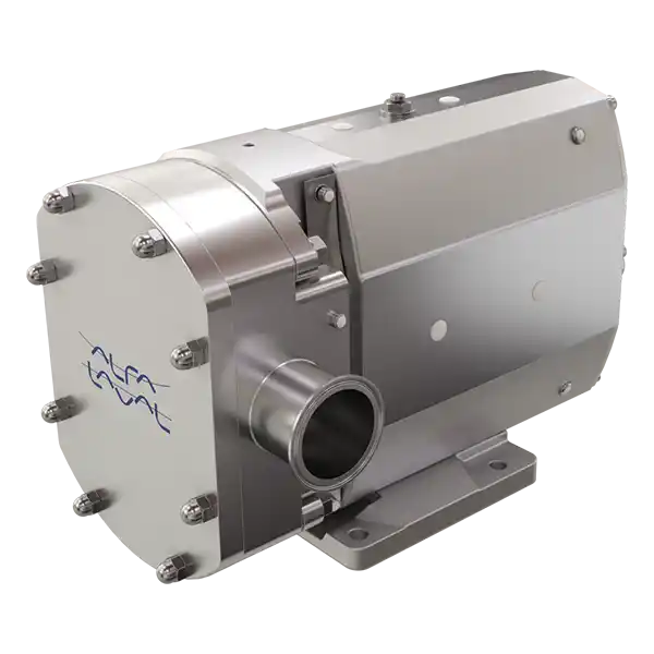 Metallisk industripumpe med påskrift Alfa Laval, montert på baseplate.