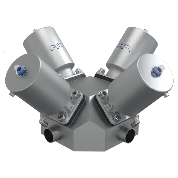 Fire sprinkler system with four chrome slim actuators arranged in a square configuration.