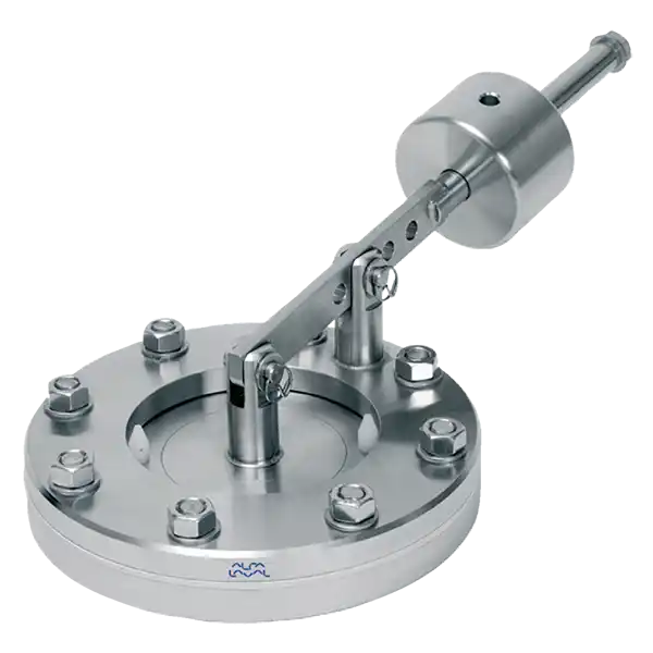 Metallventil med bolter og en sveivarm brukt som en antivakumventil.