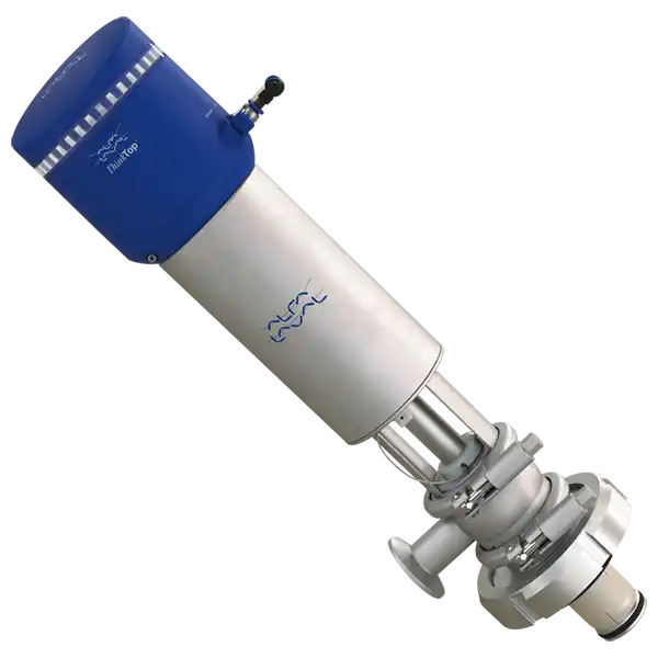 Rotérbar reaktor med blått og sølvfarget hus, merket ThinkTop.