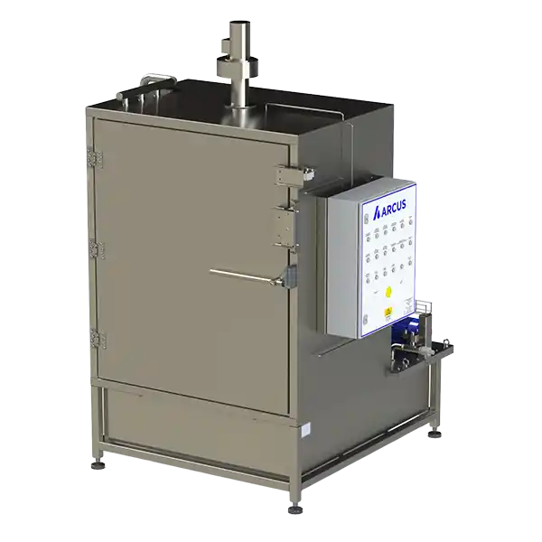 Industriell maskin med metallkabinett og kontrollpanel merket ARCUS.