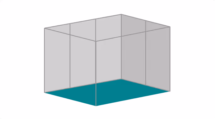 Cube gris avec face inférieure colorée en teal visible en perspective isométrique.