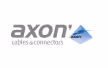 Logo Axon with blue geometric shape and text cables and connectors.