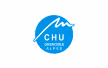 Logo CHU Grenoble Alpes with white curved symbol and text on blue background.