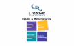 Creative Design & Manufacturing logo with four colored boxes listing services: Concept, CAD, Prototype, and Manufacturing.