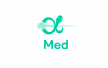 Logo vert turquoise avec un symbole abstrait et le texte Med en dessous.