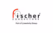 Logo Fischer projects avec un design rouge et noir et texte 'Part of Creativity Group'.