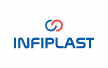 Logo Infiplast avec un symbole entrelacé rouge et bleu au-dessus du texte.