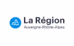 Logo de La Région Auvergne-Rhône-Alpes avec icône bleue de montagnes et rivière.