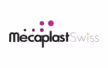 Logo Mecaplast Swiss with black and grey text and pink dot design above.