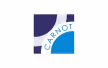 Logo with text 'CARNOT' and abstract shapes in navy blue and light blue squares.
