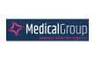 Logo de Medical Group avec un symbole étoile rose et texte blanc sur fond bleu marine.