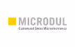 Logo Microdlu with tagline Customised Swiss Microelectronics and yellow square symbol.