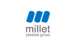 Logo du groupe Millet Plastics avec quatre formes bleues et texte.