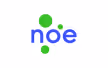 Logo avec le texte bleu «noe» entouré de trois cercles verts