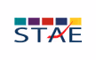 Logo with colored rectangles above letters spelling STAE with a red diagonal line through the A.
