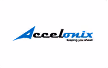 Logo blue Accelunix with the slogan leading the world in smaller font.