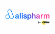 Logo alispharm avec un symbole bleu et texte en bleu et rose sur fond blanc.