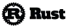 Logo der Programmiersprache Rust mit orangefarbenem 'R' und Schriftzug 'Rust' darunter.